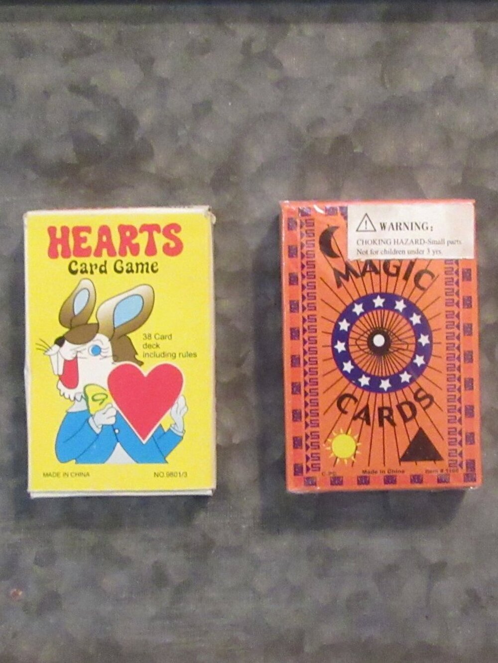 2 decks VTG Kid's Playing Cards; New Magic Deck and Hearts Card Game